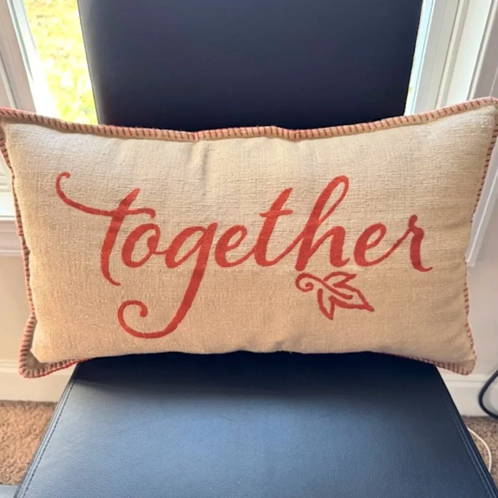 Fall Harvest “Together” Rectangle Decorative Pillow 23x13 Tan Orange Corduroy